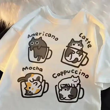 Funny Fashion Women T Shirt Cat Printed T-Shirt Casual Short Sleeve Couples T-Shirt Funny Cat Streetwear Female Top Tee