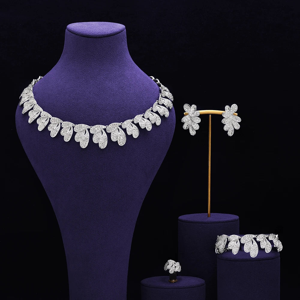 Bridal Zirconia Full Jewelry Set for Ladies Party Luxury Dubai Nigeria CZ Crystal Wedding Necklace Set