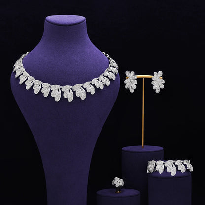 Bridal Zirconia Full Jewelry Set for Ladies Party Luxury Dubai Nigeria CZ Crystal Wedding Necklace Set