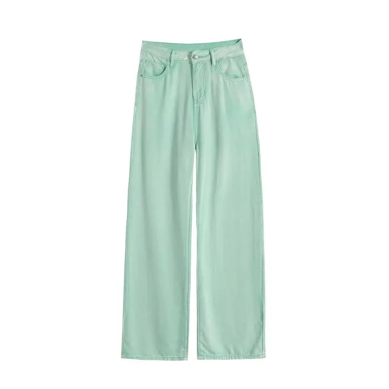 Korean Fashion Woman Ice Silk Wide-leg Jean