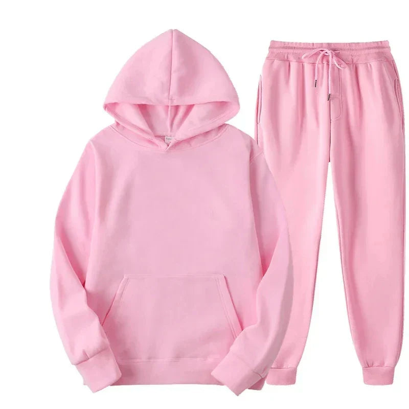 Men Women Tracksuit Hoodies Casual Solid Color Thick Pullover and Long Pant 2-piece Set Men Autumn Fleece Jogger Sports Suit Ne