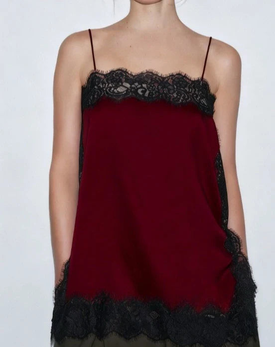 New Summer Fashion Women's Tank Top Elegant Satin Cami with Lace Trim Sexy Women's Spaghetti Strap Blouse Y2k Clothing