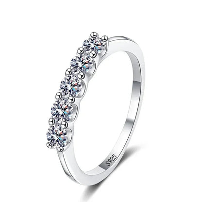 Full 3mm Moissanite Ring for Women S925 Sterling Silver Rings with White Gold Plated 5 Stone Lab Diamond Wedding Band