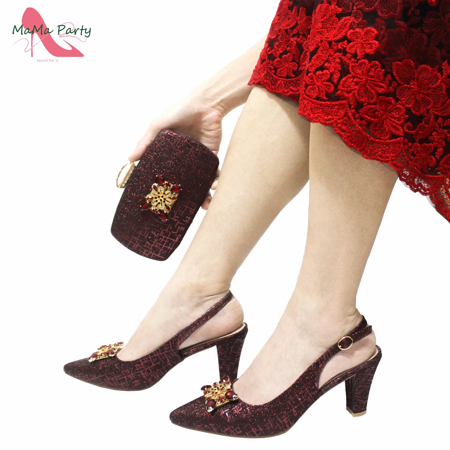 Nigerian Women Shoes and Bag Set in Gold Color High Quality New Arrivals Classics Style for Garden Party