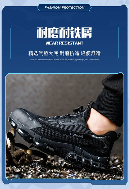 Steel Toe Indestructible Shoes Protective Boots Rotating Button Work Safety Shoes Men Air Cushion Security Boots Work Sneakers