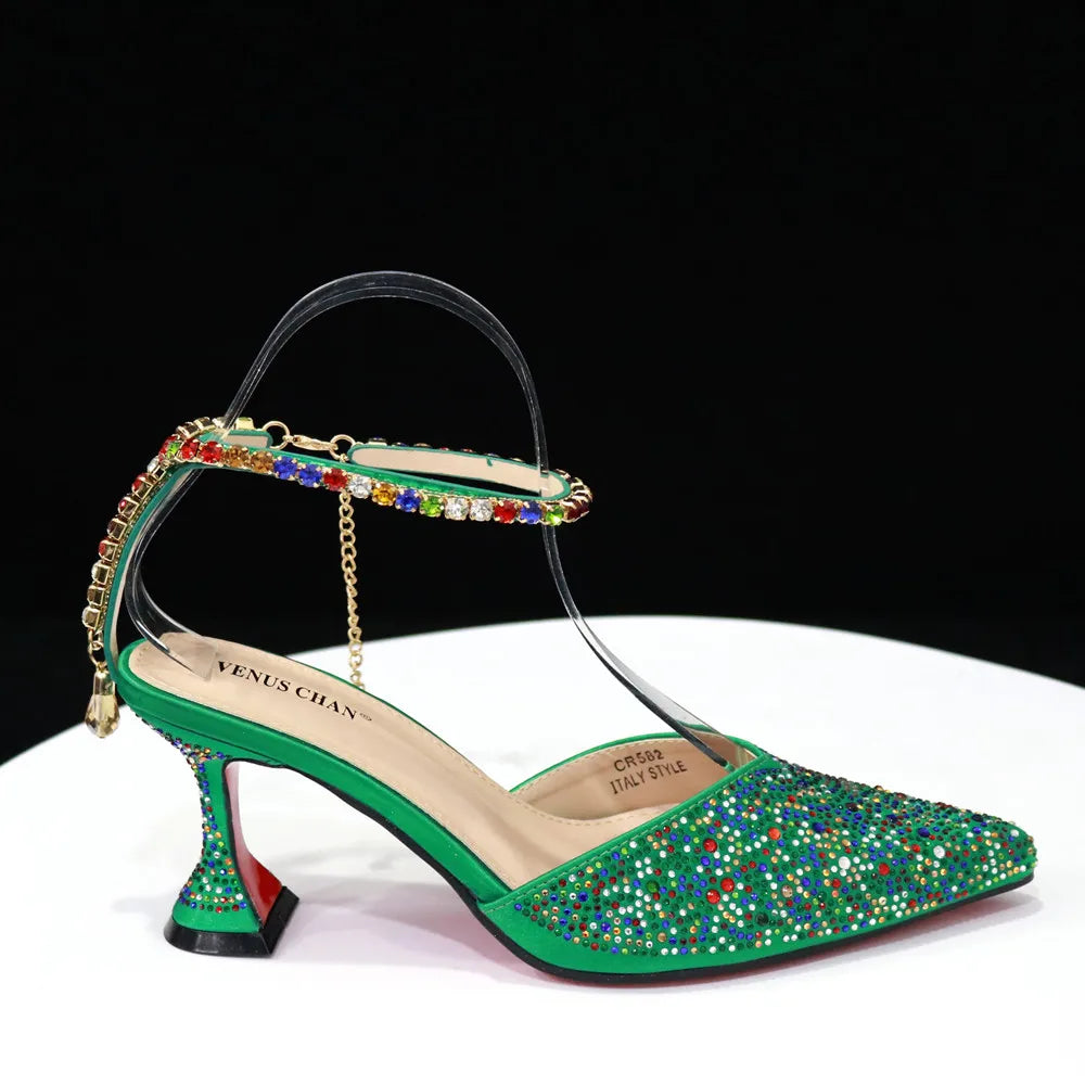 Pointed Shoes Bag Soft Handle Bag Anklet Design Medium Heel Ladies Shoes Suitable for Wedding Party
