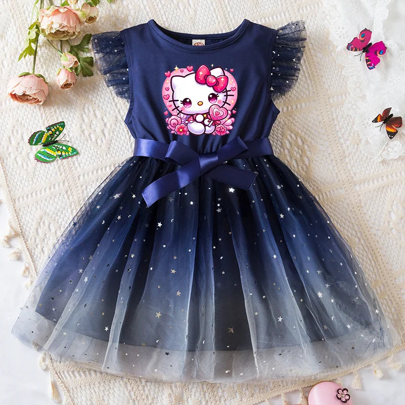 Girls Sequin Tutu Dress with Bow Flutter Sleeves Summer Princess Party Outfit for Toddler Kids 2-6 Years