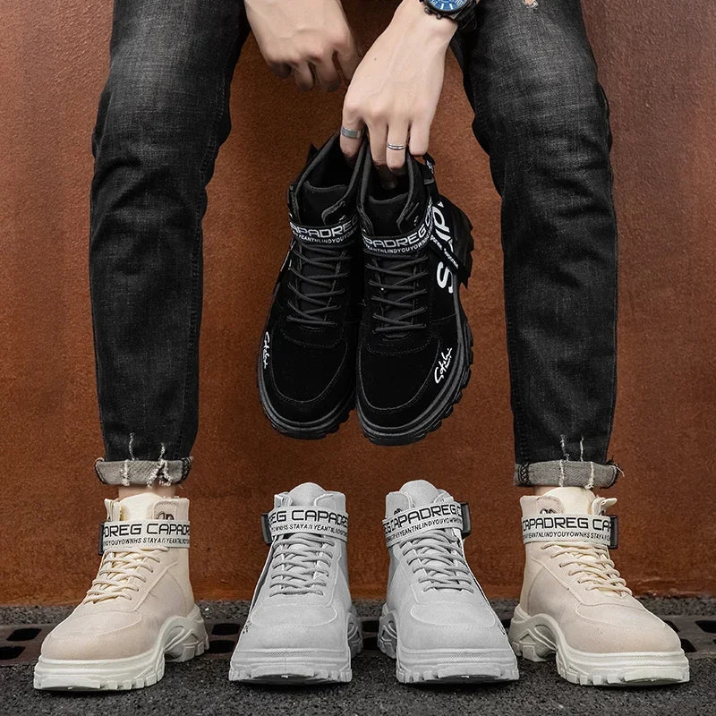 Cloth Men Boots High Top Ankle Boots British Style Men Casual Shoes Outdoor Breathable Walking Sneakers Comfortable Work Boots