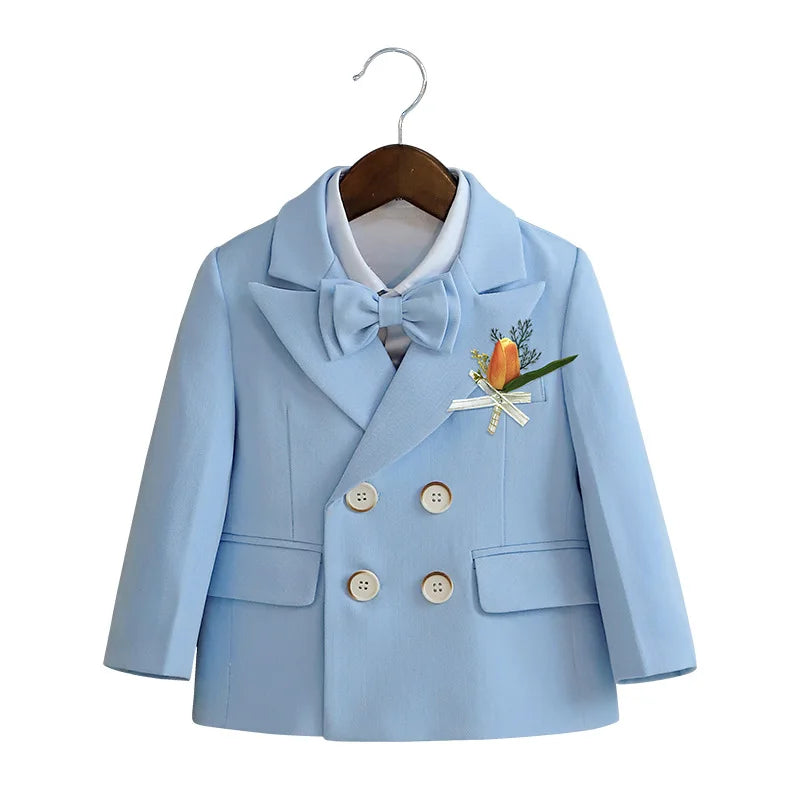 Light Blue Kids Formal Suit Set Double Breasted Design For Boys Elegant Occasion Wear Ideal For Wedding Recital Graduation