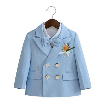 Light Blue Kids Formal Suit Set Double Breasted Design For Boys Elegant Occasion Wear Ideal For Wedding Recital Graduation