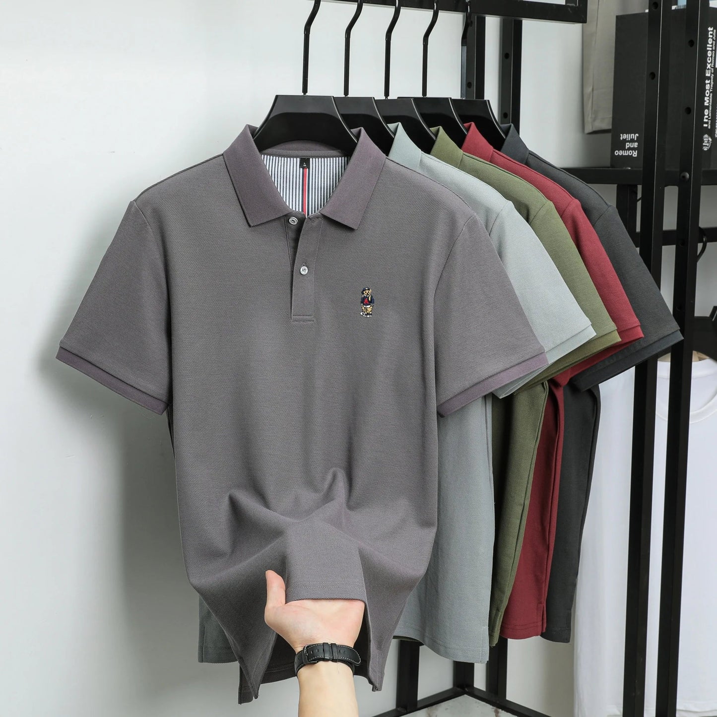 100% cotton high-quality short sleeve men's polo shirt fashion brand cute bear embroidery top Korean casual breathable T-shirt