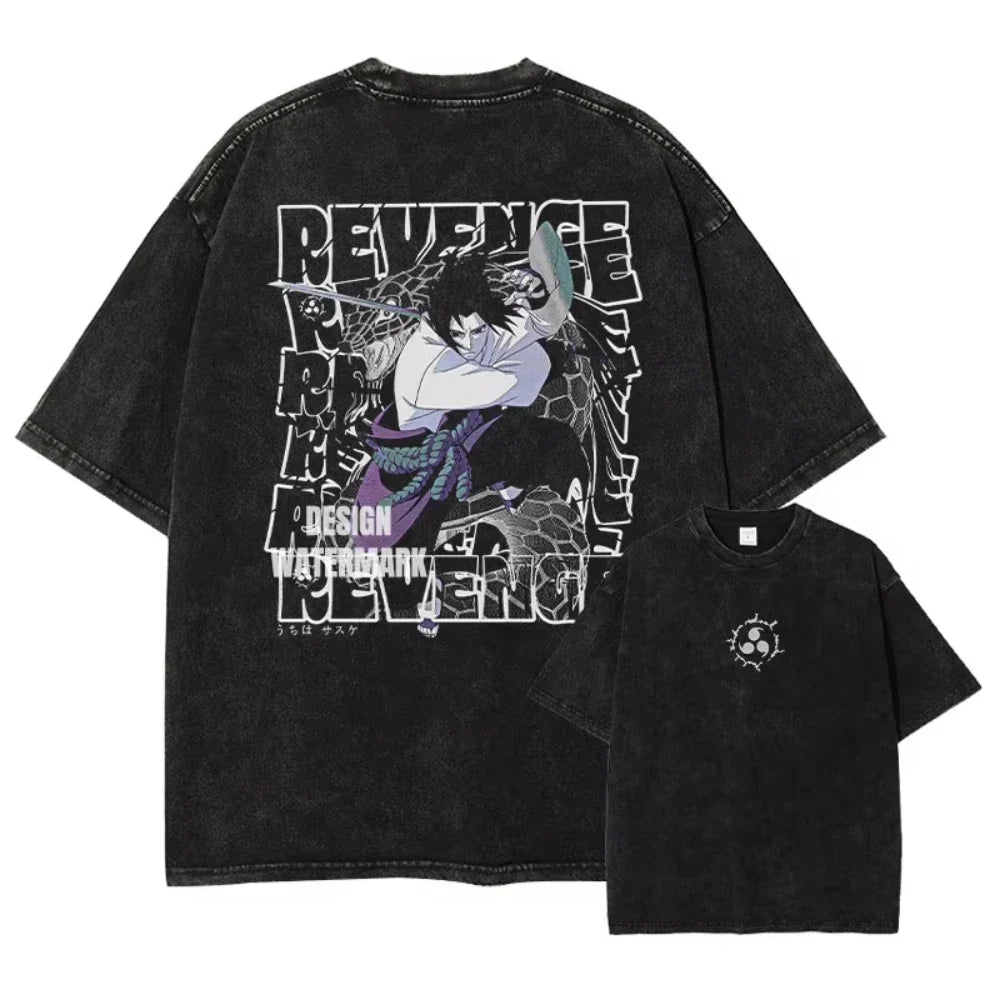 T-shirts Vintage Washed Uchiha Itachi Printed T Shirt Oversize Streetwear Manga Kakashi Minato Obito Tops Tees Man Women