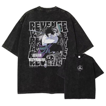 T-shirts Vintage Washed Uchiha Itachi Printed T Shirt Oversize Streetwear Manga Kakashi Minato Obito Tops Tees Man Women