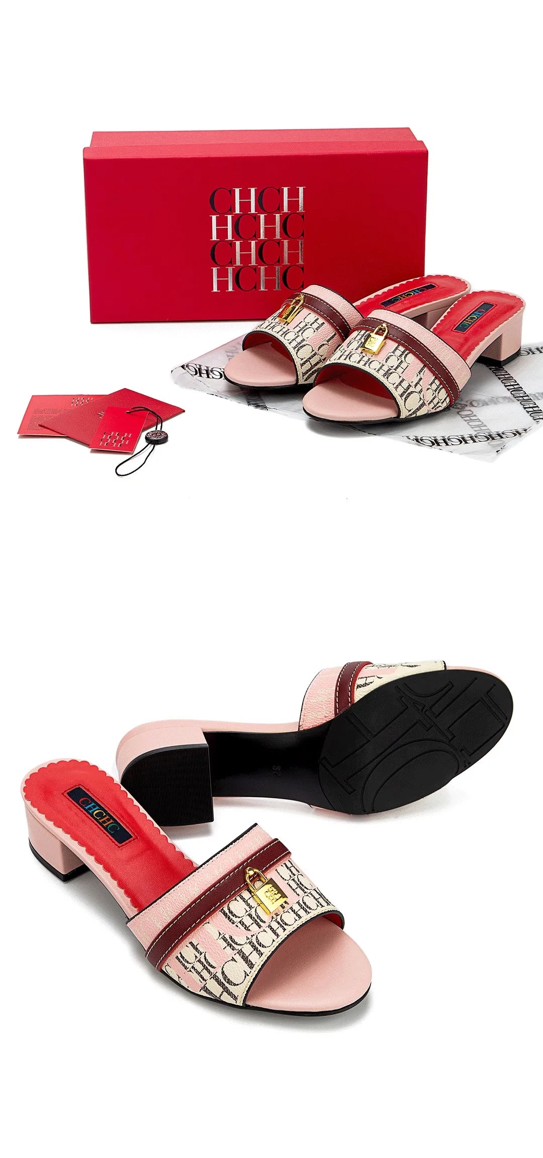 Fashionable High Quality Metal Lock Monogram Print Women's Low Heeled Slippers Temperament Versatile Women's Slippers