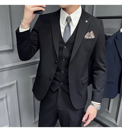 Slim Fit Men's Three Piece Suit Thin Single Button Notch Lapel Casual Fashion Cotton Blend Spring Autumn Wear for Youth