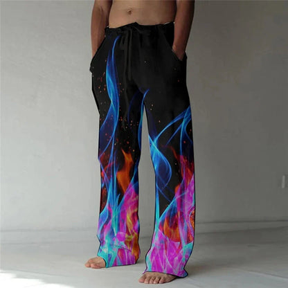 Men's Trousers Summer Pants Beach Pants Drawstring Elastic Waist flame 3D Print Graffiti Comfort Casual Daily Holiday Streetwear