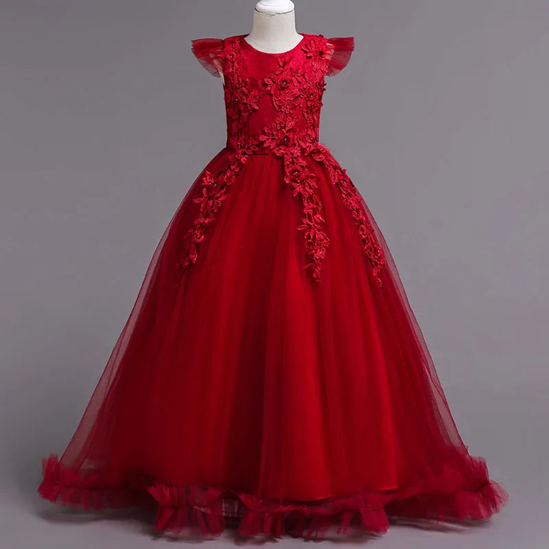 Princess Mesh Dress 4-14y Girl Christmas Winter Party Clothing Kids Sequin Wedding Dresses Children Spring Autumn Prom Costume