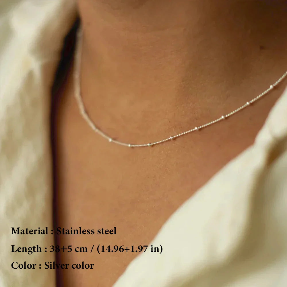 Stainless Steel Chain Necklace for Women Gold Color Thin Choker Bead Chain Necklace Jewelry Wholesale Dropshipping