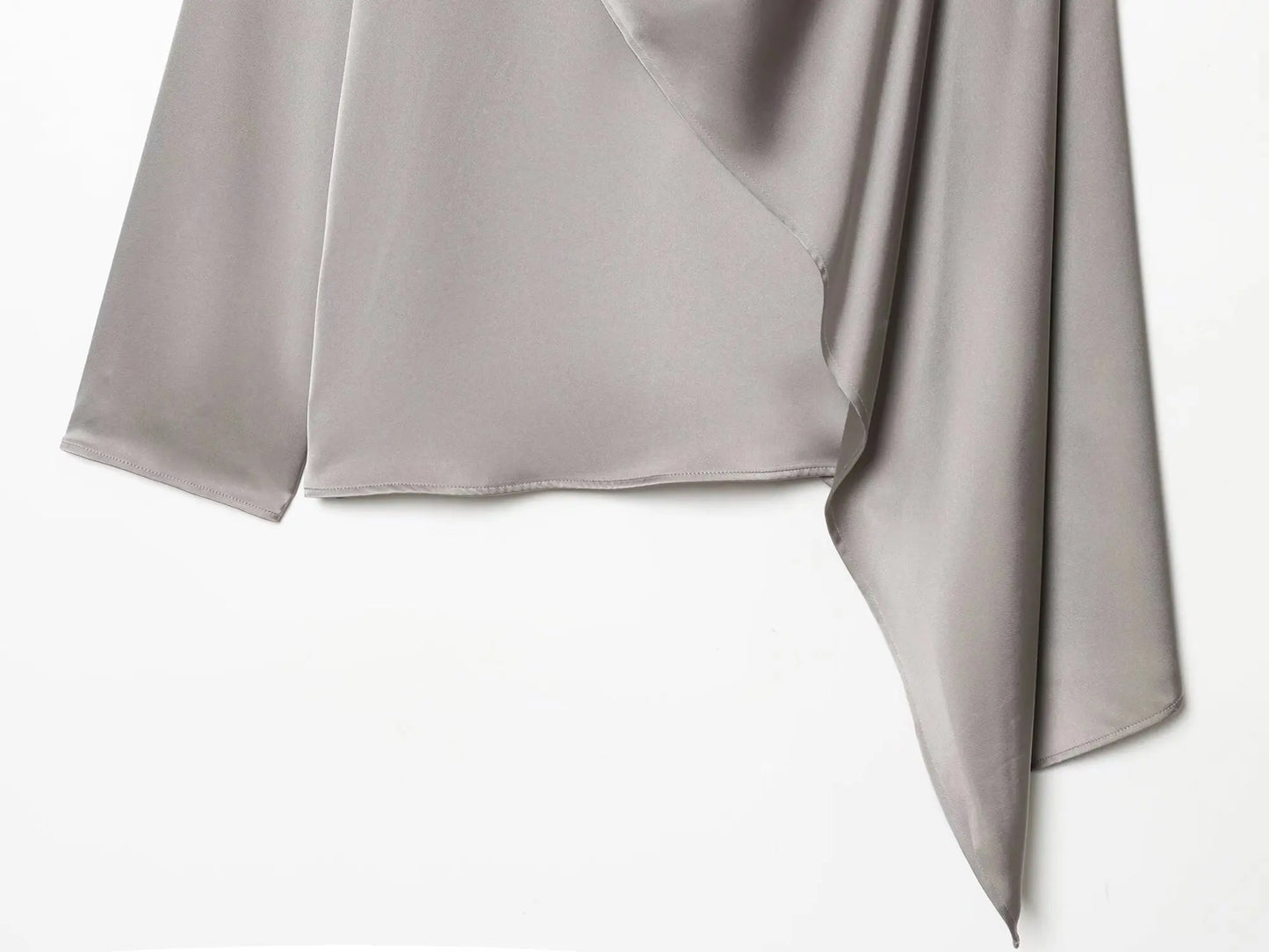 2026 Spring new women's elegant fashion shawl design satin drape top asymmetric wrinkled long-sleeved shirt