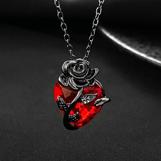 Gothic Rose Red Love Necklace Women's Y2K Grunge Jewelry Dainty Silver Color Tonebloody Human Heart Pendant Personalized Gifts