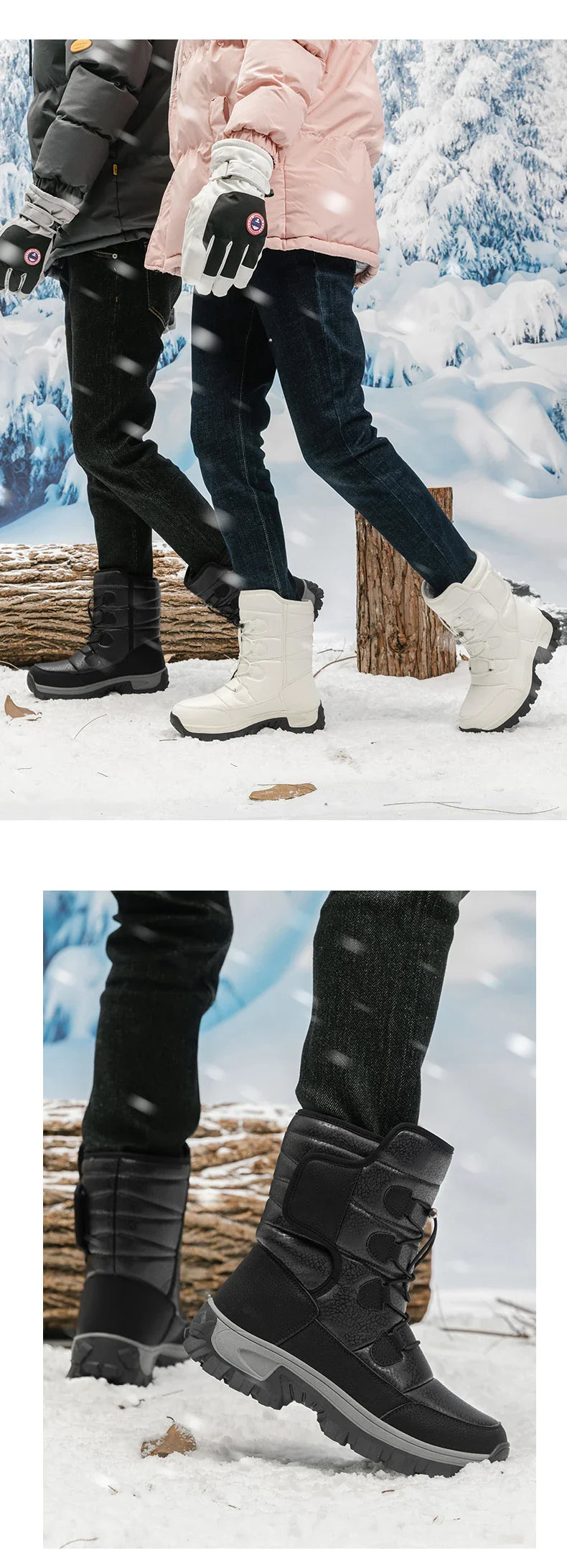 New Warm Men Plush Snow Boots High Top Winter Men's Boots Waterproof Winter Motorcycle Boots Outdoor Anti-Slip Men Hiking Boots
