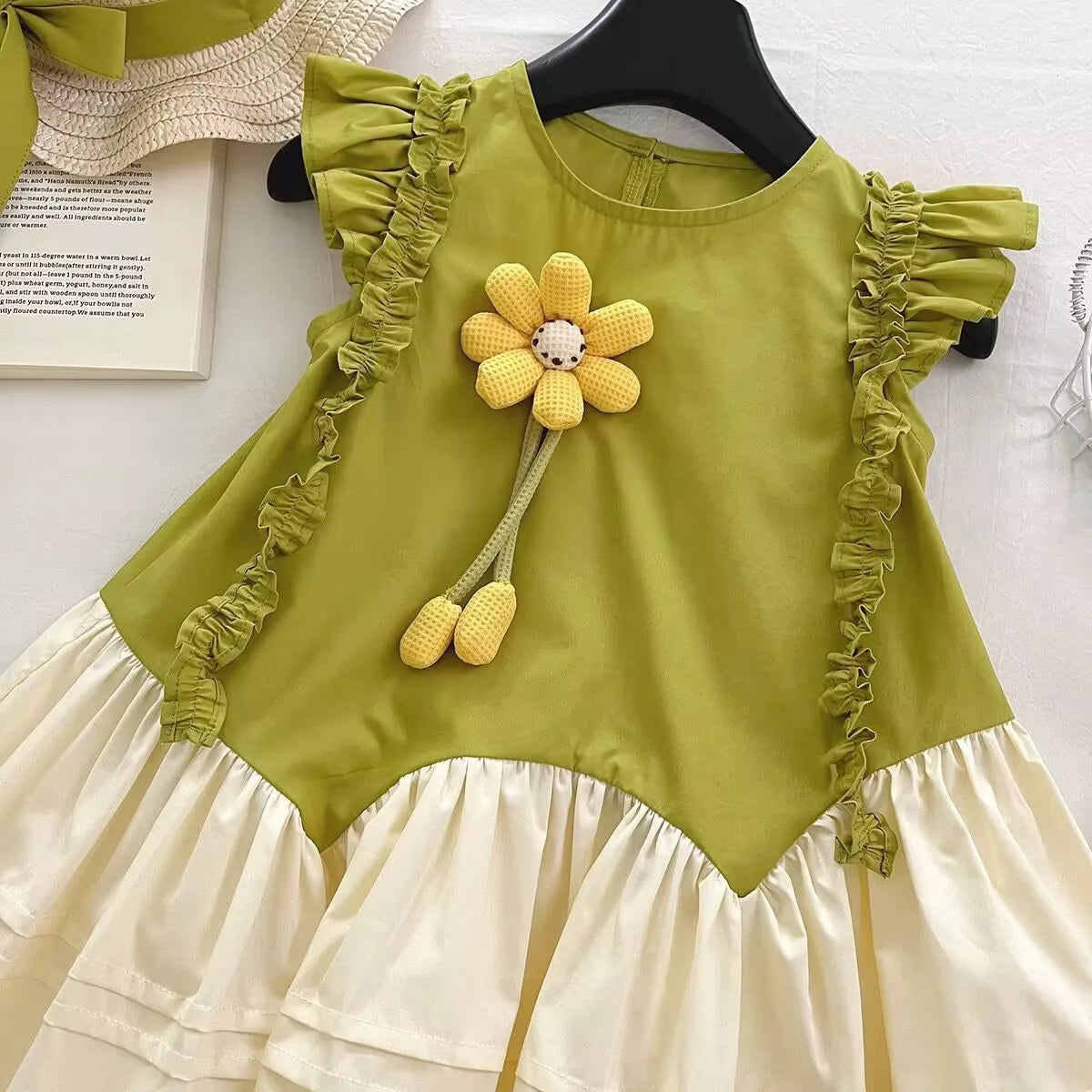 Girls Casual Dresses Bohemian Dimensional-Flower Patchwork Sundress Kids Dresses for Girls 2 To 7 Years Flower Girl Dresses