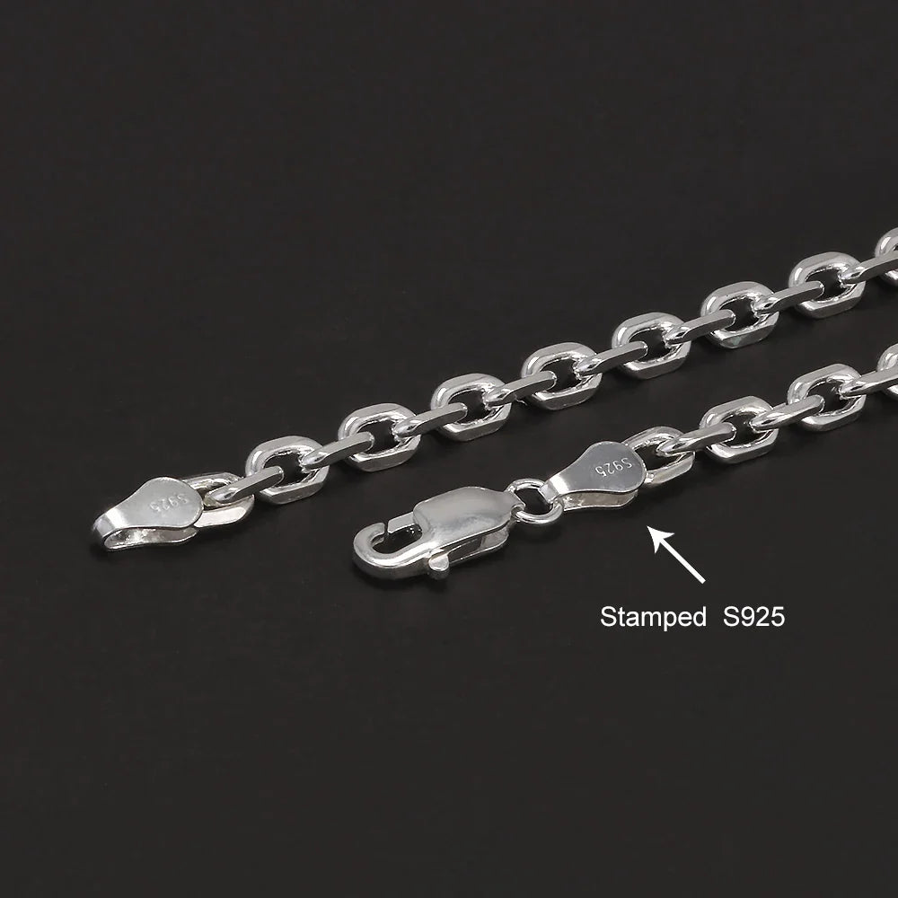 4mm 925 Sterling Silver Diamond-Cut Paperclip Chain Bracelet for Men Cable Link Chain Simple Hiphop Fashion Party Jewelry