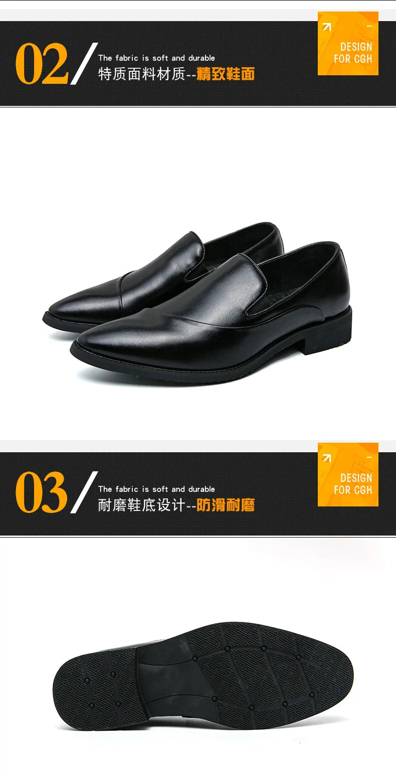 Casual Leather Shoes Large Size Men Business Shoes 2026 New Slip on Pointed leather Loafers Hand Polished Leather Casual Shoes