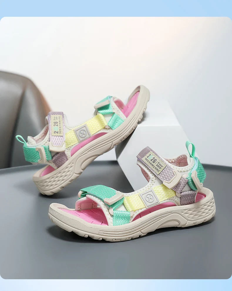 New Summer Kids Sport Sandals, Children Casual Breathable Barefoot Shoes, Non-Slip Lightweight Water Beach Sandals for Boys