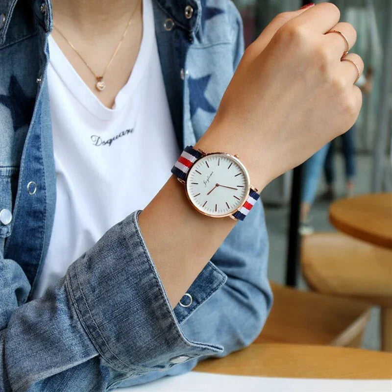 Top Brand Luxury Women Watches Fashion Stripe Nylon Strap Ladies Quartz Wristwatch Simple Casual Watch Women Clock Montre Femme