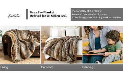 Faux Fur Blanket Luxury Fluffy Plaid Throw Blanket Winter Thick Warm Sofa Blanket Plush Fur Throws for Bed Bedroom Decor