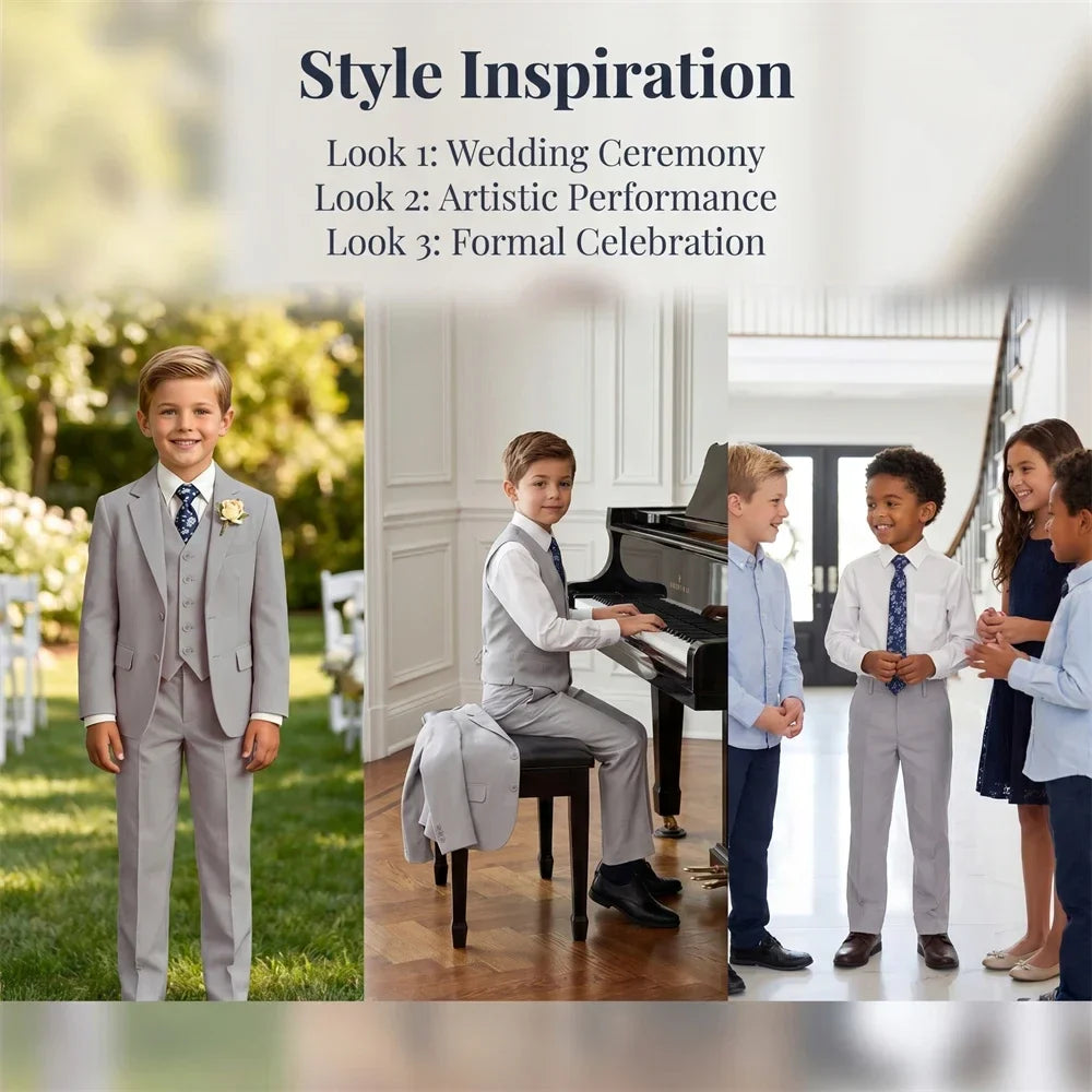 Ship Today Wedding Ring Bearer Page Boy Tuxedo Communion Suit Boy's Formal Linen Suit 4-Piece Jacket Vest Pants Tie Bowtie