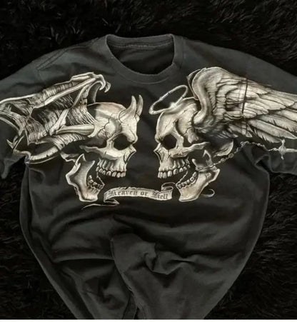 Camiseta masculina europeia e americana com estampa de caveira, confortável e respirável, gola redonda, moda de rua, top para ambientes externos