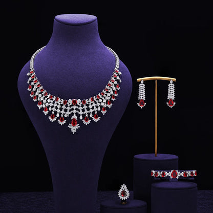 2024 New 4-piece Bridal Cubic Zirconia Full Set Women's Party Jewelry Set, Deluxe Dubai Nigeria Crystal Wedding Jewelry Set