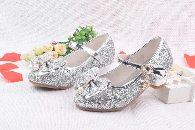 Spring Children Shoes Girls High Heel Princess Dance Sandals Kids Shoes Glitter Leather Fashion Girls Party Dress Wedding Shoes