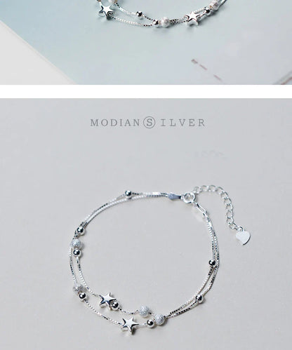 New 925 Sterling Silver Beads Ball Stars Double Layer Bracelet For Women Charm Bracelet Engagement Original Fine Jewelry