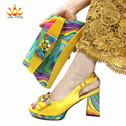 Coffee Color INS Hot Sale New Arrivals 2024 Italian Design Shoes Matching Bag Set Super High Heels Pumps for Garden Party