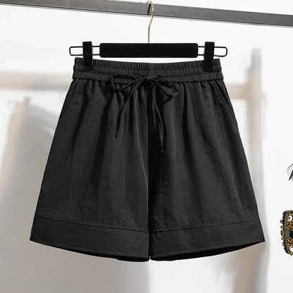 Plus Size Summer Shorts For Women 2025 Summer Ice Silk Drawstring Large Size Loose Shorts Women Korean Streetwear Shorts Female