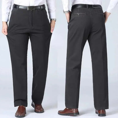 Men's 100% Cotton Summer Thin Autumn Thick Suit Pants Straight Loose Trousers Business Solid Khaki Casual Brand Clothes GOZBKF