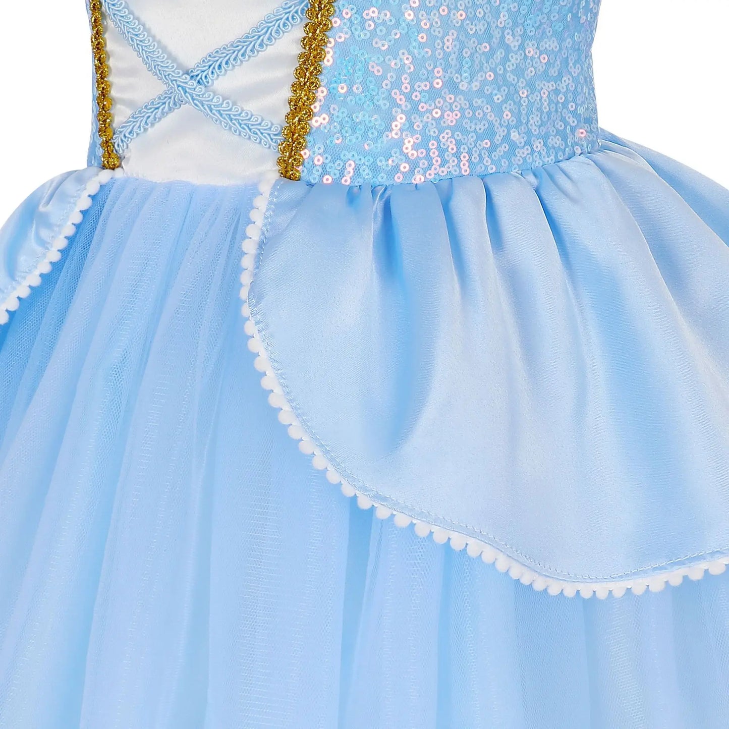 2026 Girl's Princess Cinderella Costume Classic Style Blue Ball Gown Dress Up with White Led Lights Outfit Dresses for Girls