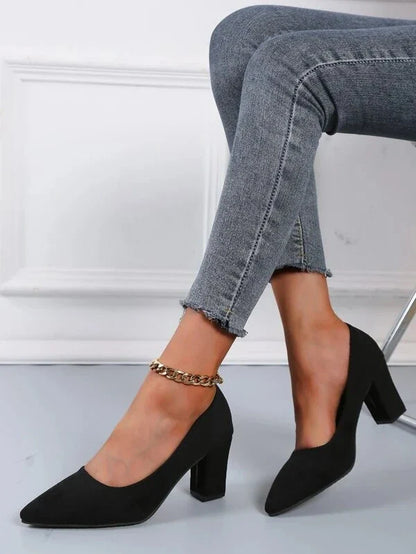 2025 New 7cm Chunky Heels Women Pumps Shoes Students And Mom Beige Suede Wedding Party Leisure Square Heels Plus Size