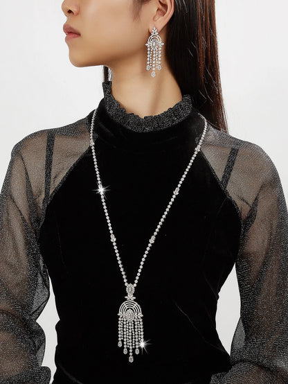 Sweater Long Necklace Earring Jewelry Sets For Women Wedding Party Zircon CZ African Dubai Bridal Jewelry 2024