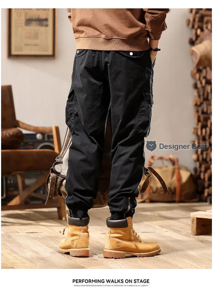 Brand Clothing 2026 Spring Summer Men's Baggy Cargo Pants Multi-Pocket Work Joggers Casual Cotton Tapered Trousers Long Pants