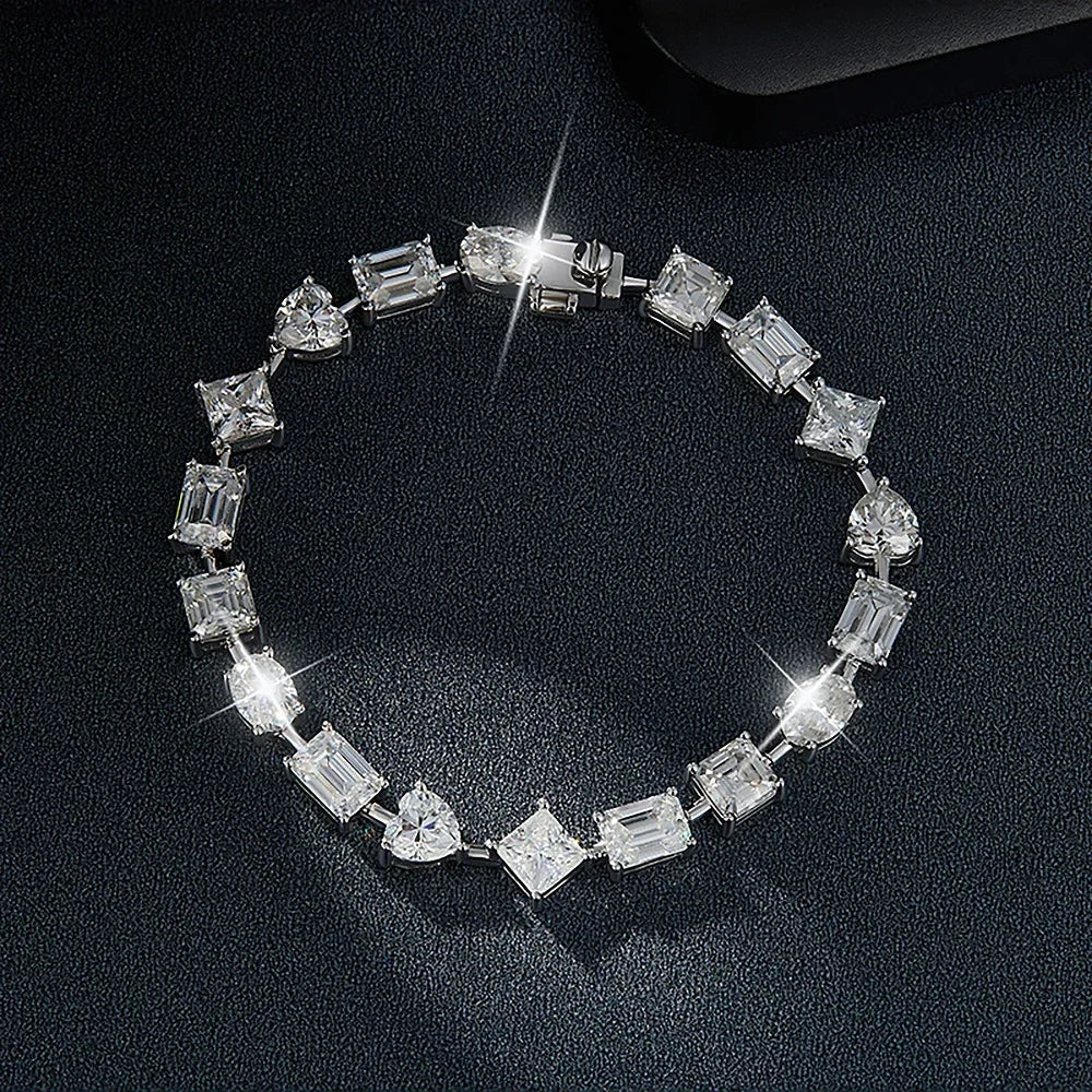 Irregular Full Moissanite Diamonds Bracelets for Women Princess Square Heart Emerald Cut Oval Shape Diamonds 925 Silver Bracelet