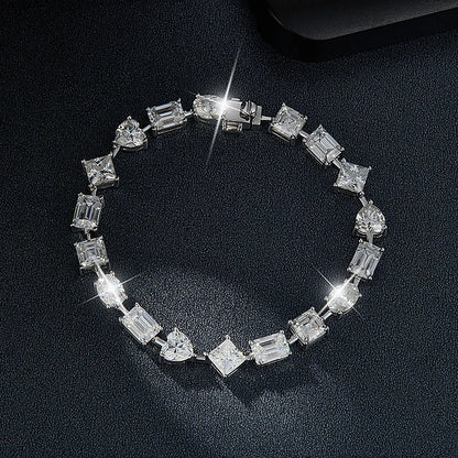 Irregular Full Moissanite Diamonds Bracelets for Women Princess Square Heart Emerald Cut Oval Shape Diamonds 925 Silver Bracelet