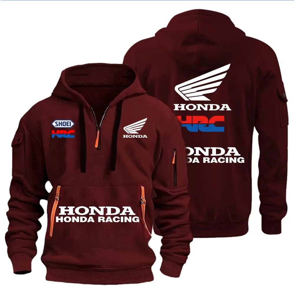 Racing Autumn and Winter Men's Multi-Pocket Zipper Hoodie Casual Sportswear and Loose Hoodie Long Sleeve Top