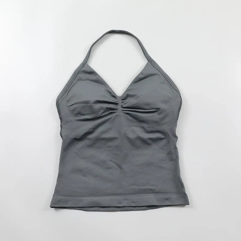 Yoga Longline Strappy Top Leggings Set Women's Backless Camisole Built-In bra Vest High-Waisted Hip Lift Gym Shorts Sports Set