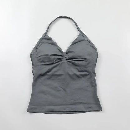 Yoga Longline Strappy Top Leggings Set Women's Backless Camisole Built-In bra Vest High-Waisted Hip Lift Gym Shorts Sports Set