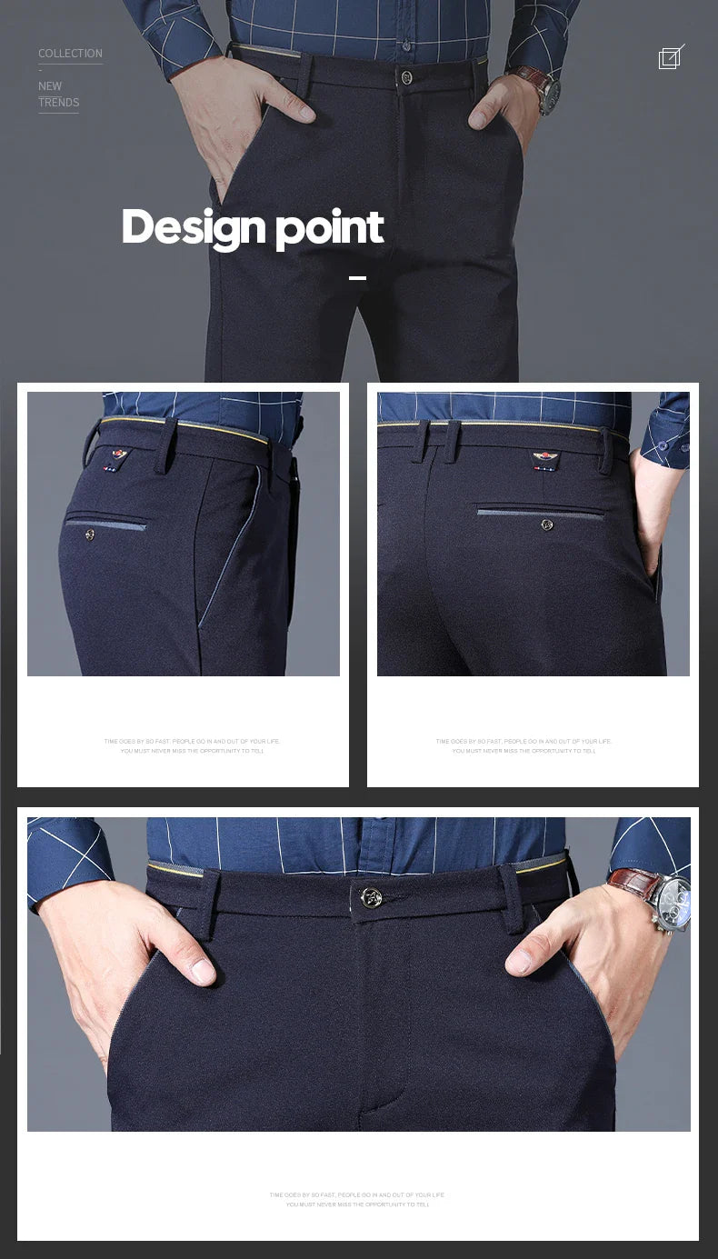 Winter New Classic Men's Fleece Casual Pants Thickened Straight Slim Warm Business Casual Office Male Velvet Trousers