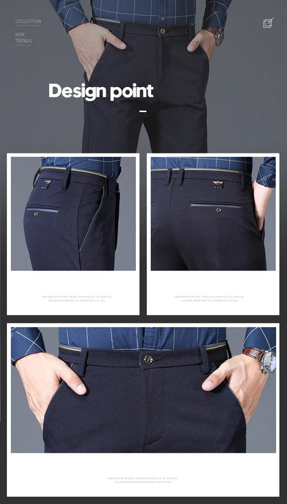 Winter New Classic Men's Fleece Casual Pants Thickened Straight Slim Warm Business Casual Office Male Velvet Trousers